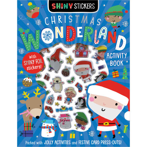 Christmas Wonderland activity book with colorful stickers on a blue background. Available at Be Charmed