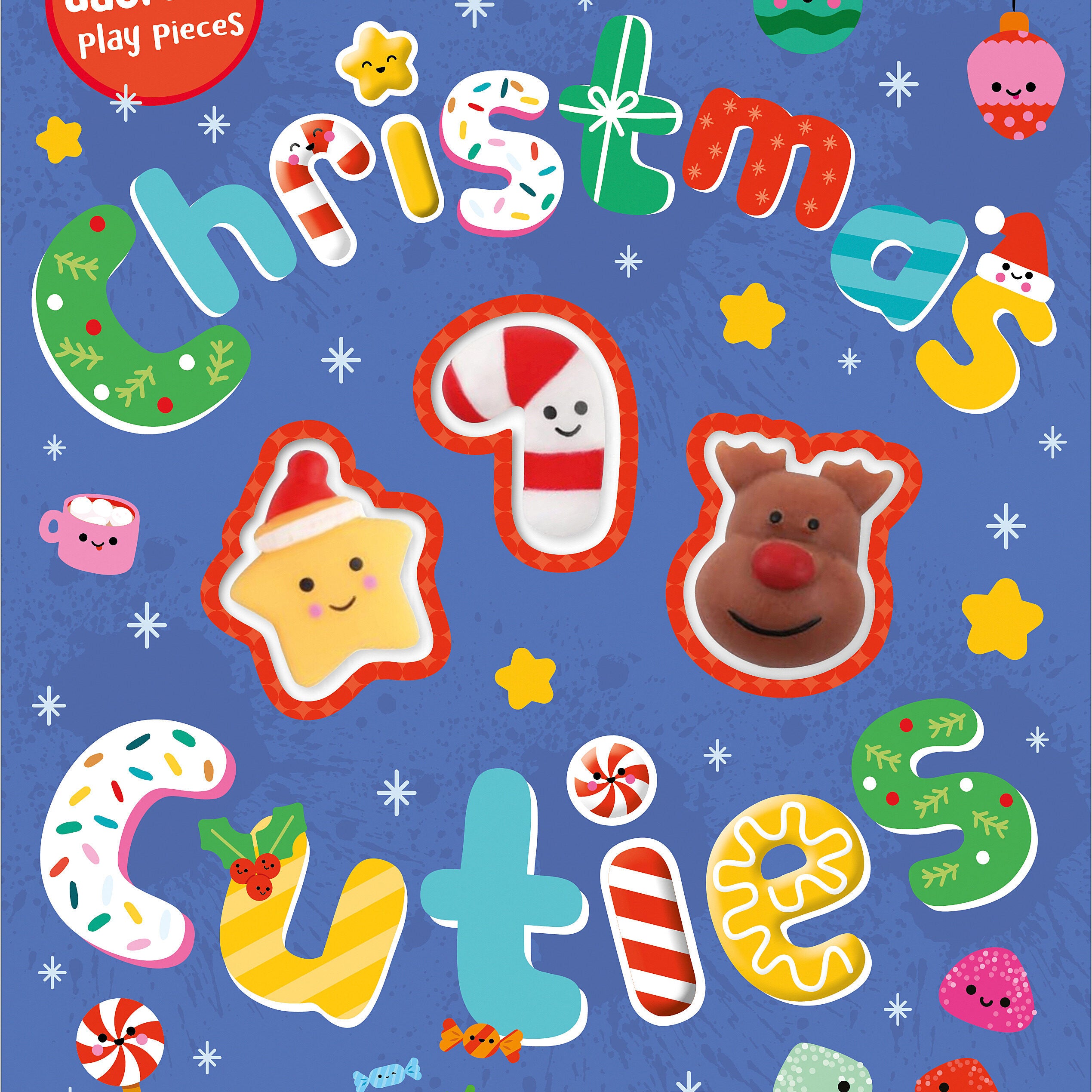 Book cover of 'Christmas Cuties' with colorful Christmas-themed illustrations on a blue background. Available at Be Charmed