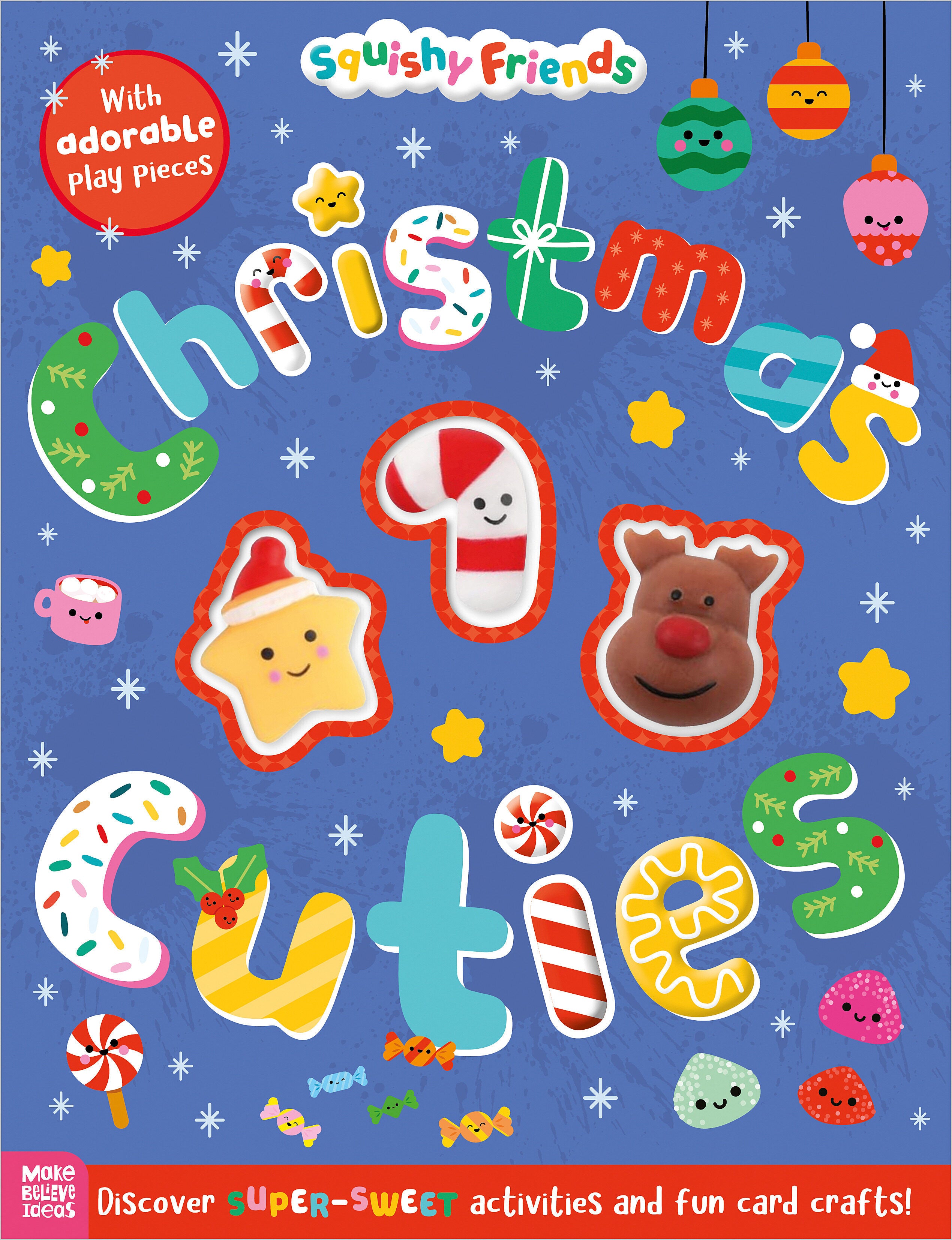 Book cover of 'Christmas Cuties' with colorful Christmas-themed illustrations on a blue background. Available at Be Charmed