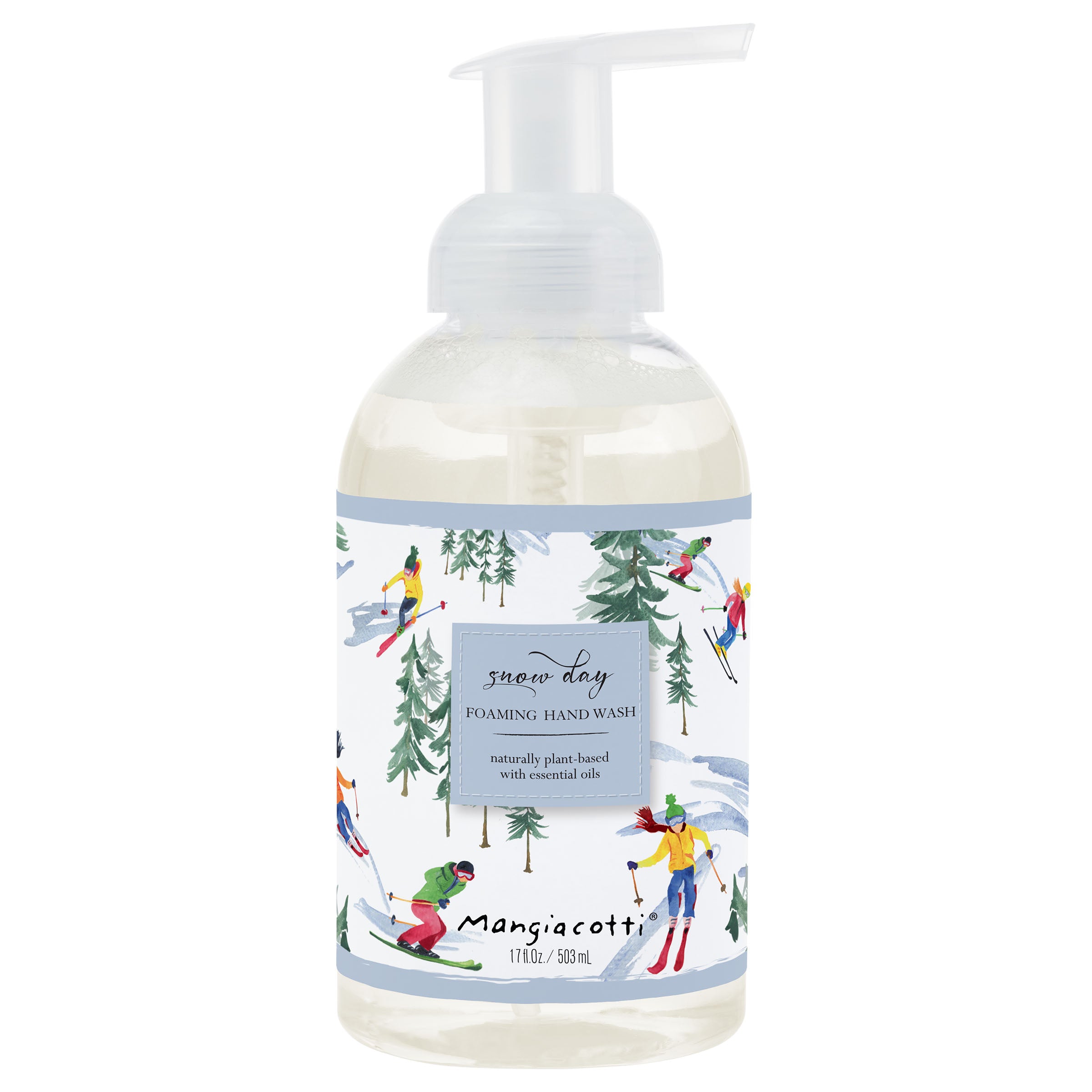 Foaming hand wash bottle with 'Snow Day' design on a white background. Available at Be Charmed