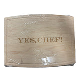 Maple Leaf 12x9 arched maple rectangle board engraved with “Yes Chef!” available at Be Charmed.