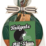 Maple Leaf 9.75x8 Acacia Bevel Board in green with gold spreader. Elegant wooden serving board for entertaining. Available at Be Charmed.