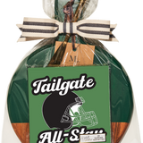 Maple Leaf 9.75x8 Acacia Bevel Board in green with gold spreader. Elegant wooden serving board for entertaining. Available at Be Charmed.