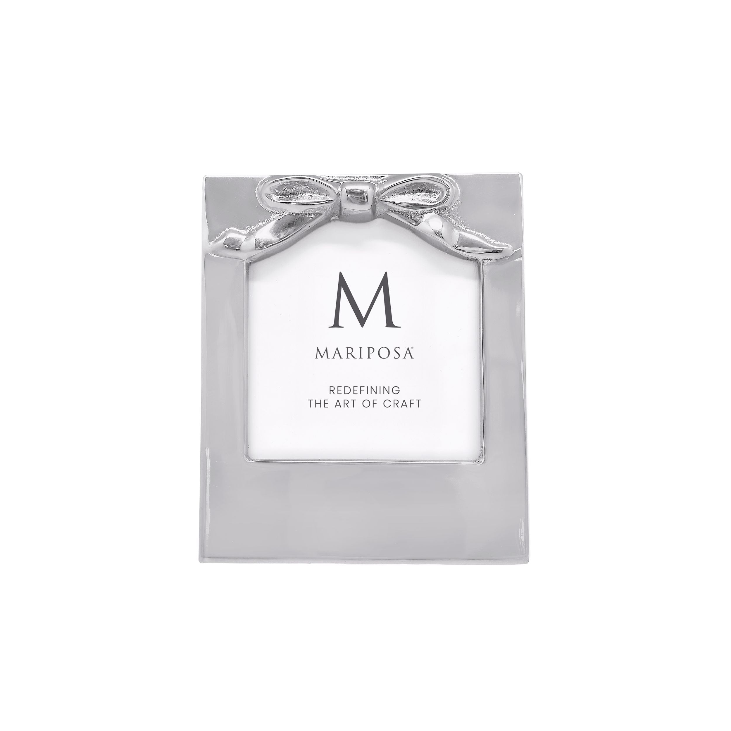 Mariposa 4x4 Frame Bow – elegant silver-plated picture frame with bow detail, perfect keepsake gift. Available at Be Charmed