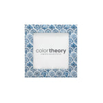 Decorative photo frame with blue and white pattern on a white background, featuring 'color theory' by Mariposa. Available at Be Charmed. 