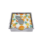 Decorative napkin box with pineapple design on a white background. Available at Be Charmed