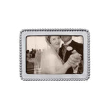 A beaded silver 4x6  Mariposa picture frame, displaying a black and white photo of a couple. Available at Be Charmed