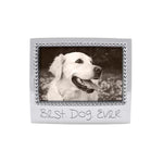 Mariposa Beaded 4x6 Frame “Best Dog Ever” — handcrafted recycled-aluminum photo frame with signature beaded edge and engraved sentiment, perfect for displaying pet memories. Ideal for dog lovers. Available at Be Charmed.