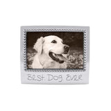 Mariposa Beaded 4x6 Frame “Best Dog Ever” — handcrafted recycled-aluminum photo frame with signature beaded edge and engraved sentiment, perfect for displaying pet memories. Ideal for dog lovers. Available at Be Charmed.
