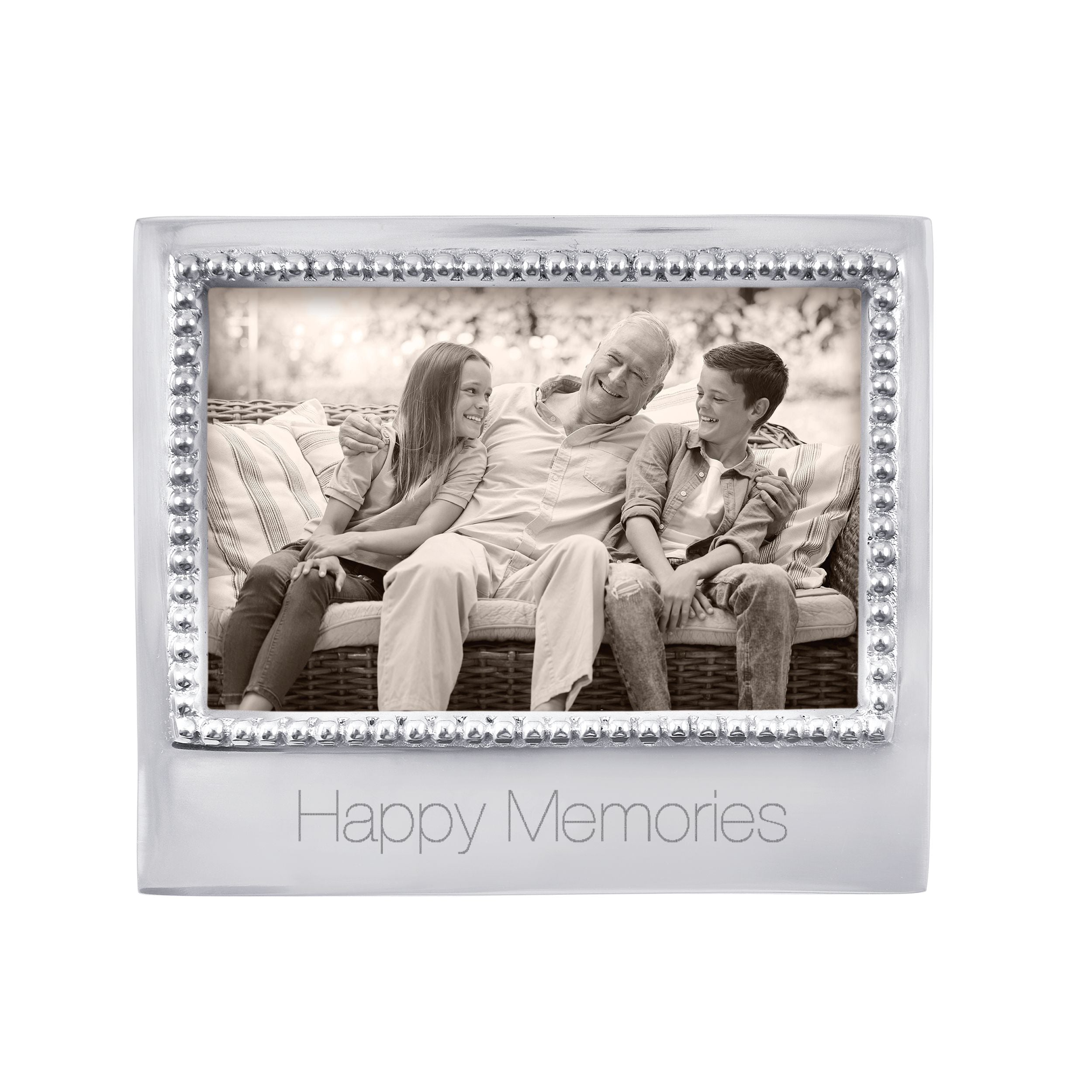 Mariposa Beaded 4x6 Frame Happy Memories – elegant silver photo frame, perfect for keepsakes. Available at Be Charmed