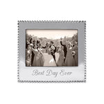 Mariposa Beaded 5x7 Frame “Best Day Ever” — handcrafted recycled-aluminum photo frame with signature beaded border and engraved sentiment, perfect for wedding, engagement, or celebration memories. Available at Be Charmed.
