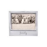 A beaded frame with a family photo, specifically designed to fit a 4 x 6 picture. Available at Be Charmed
