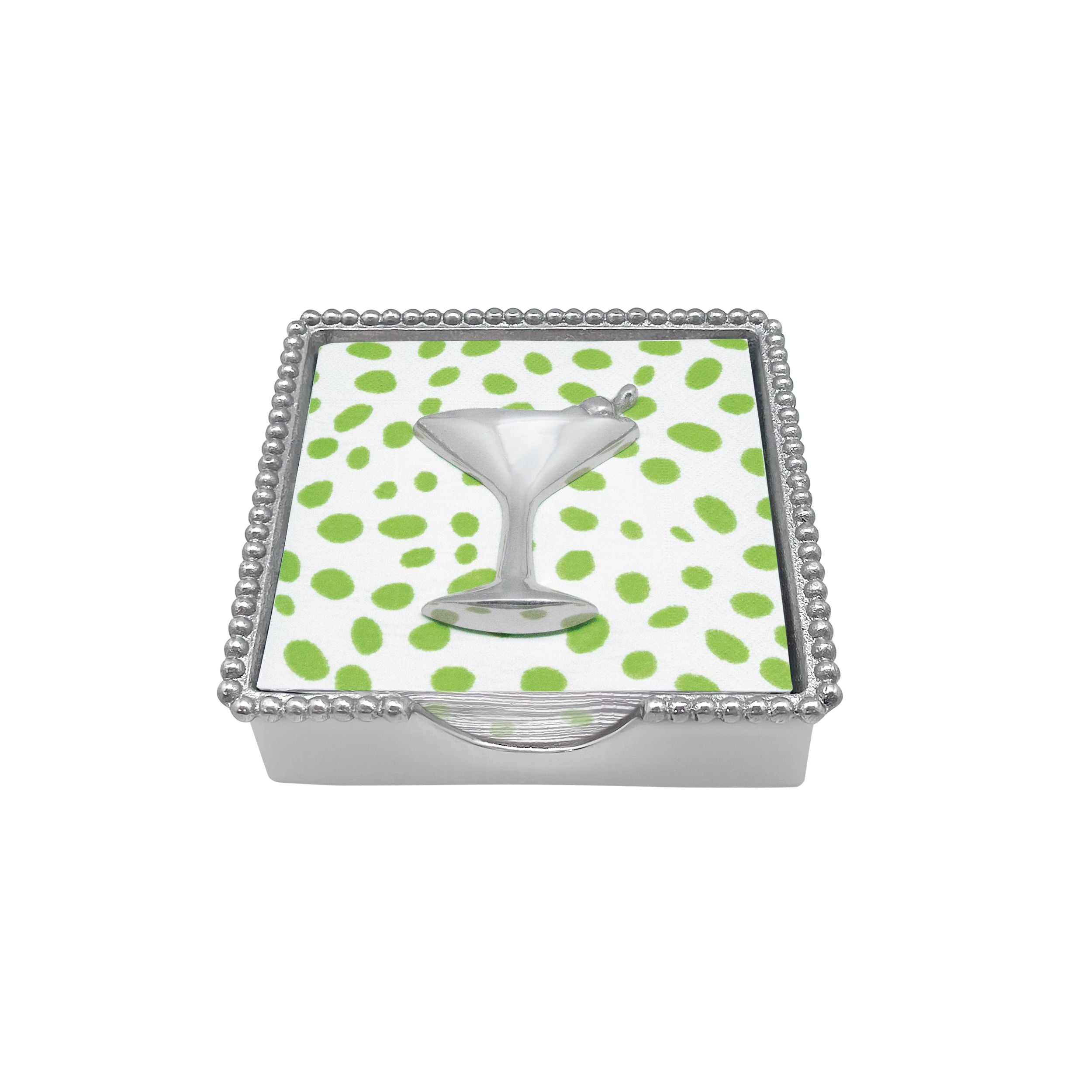 Mariposa Beaded Napkin Box Set Cocktail – stylish napkin holder with cocktail glass weight, perfect for entertaining or gifting. Available at Be Charmed
