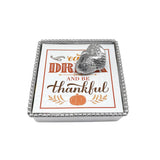 Mariposa Beaded Napkin Box with Turkey Weight—silver Thanksgiving napkin holder for festive table settings. Available at Be Charmed. Available at Be Charmed