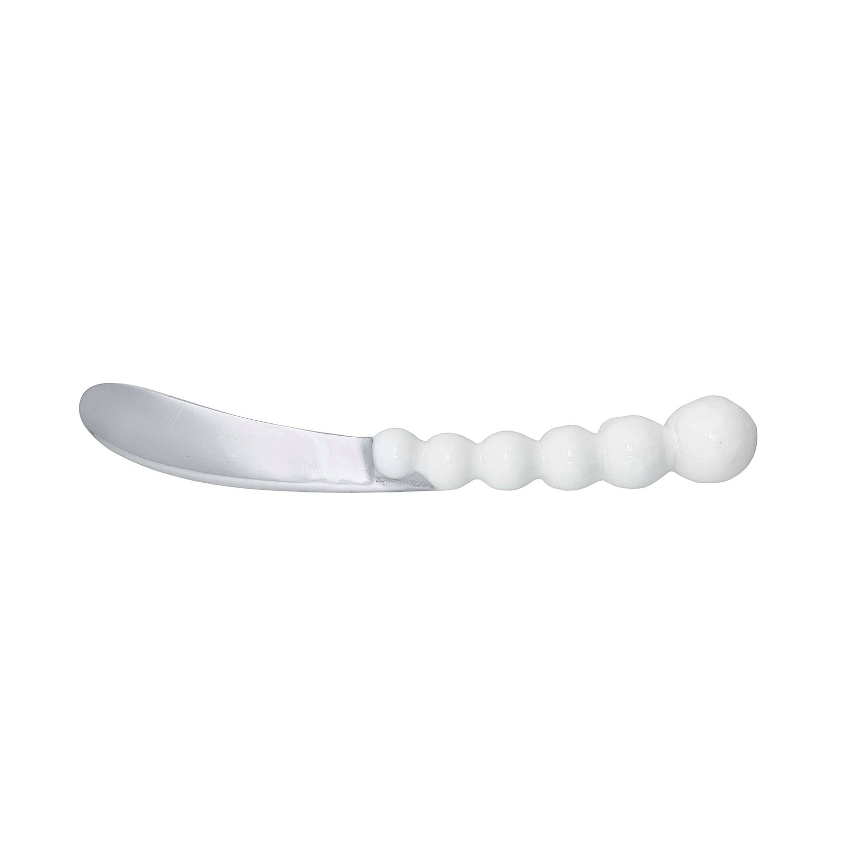 Mariposa Pearled Spreader – White, elegant handcrafted butter and cheese spreader with pearled handle. Available at Be Charmed.