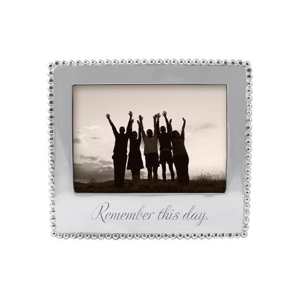 Mariposa Beaded 5x7 Frame with “Remember This Day” engraving, handcrafted recycled aluminum frame available at Be Charmed.