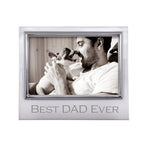 Silver picture frame with 'Best Dad Ever' text, containing a photo of a man holding a dog. Available at Be Charmed
