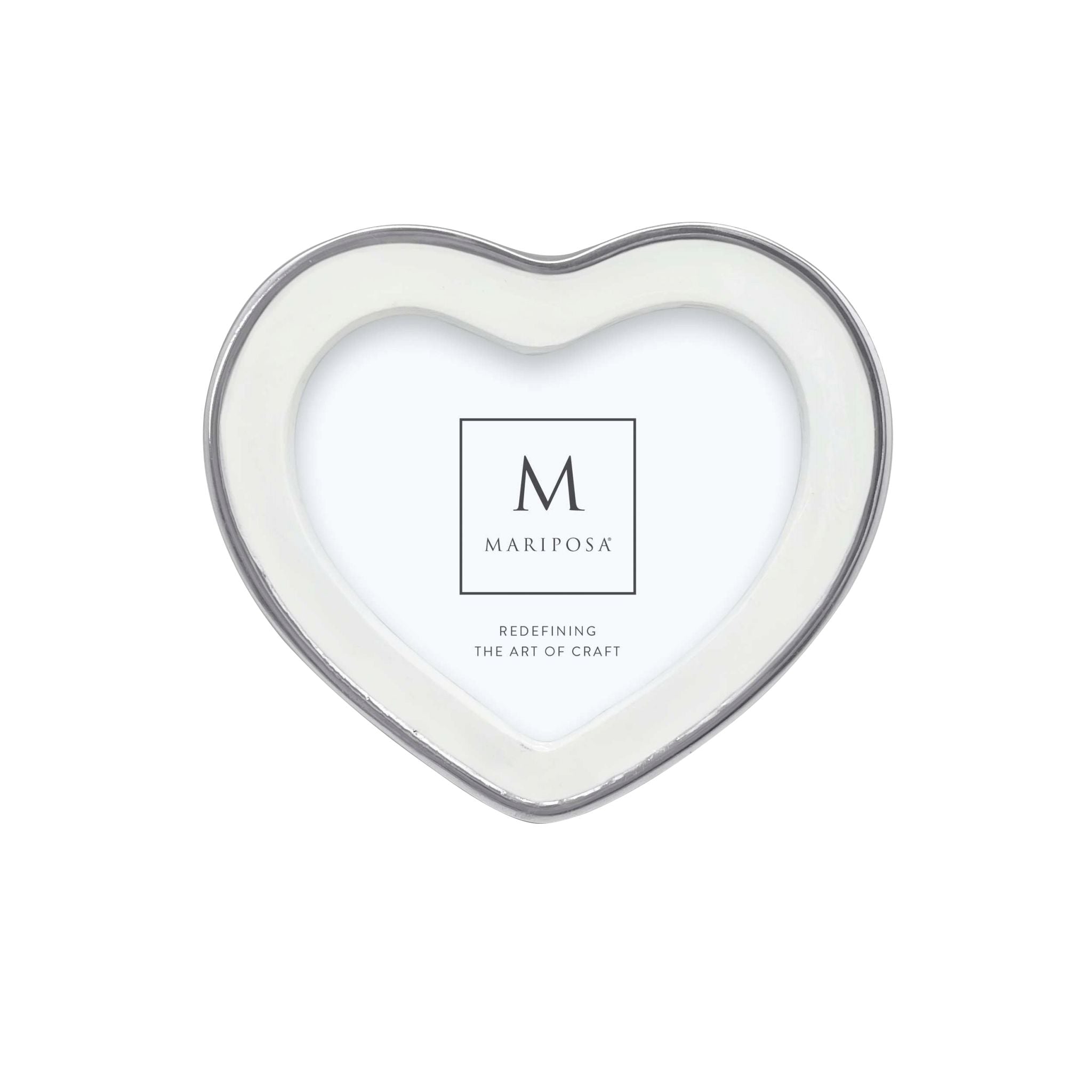 Mariposa Signature Heart Frame – White, elegant handcrafted heart-shaped photo frame. Available at Be Charmed.