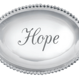 Silver oval dish with 'Hope' engraved on a white background. Available at Be Charmed