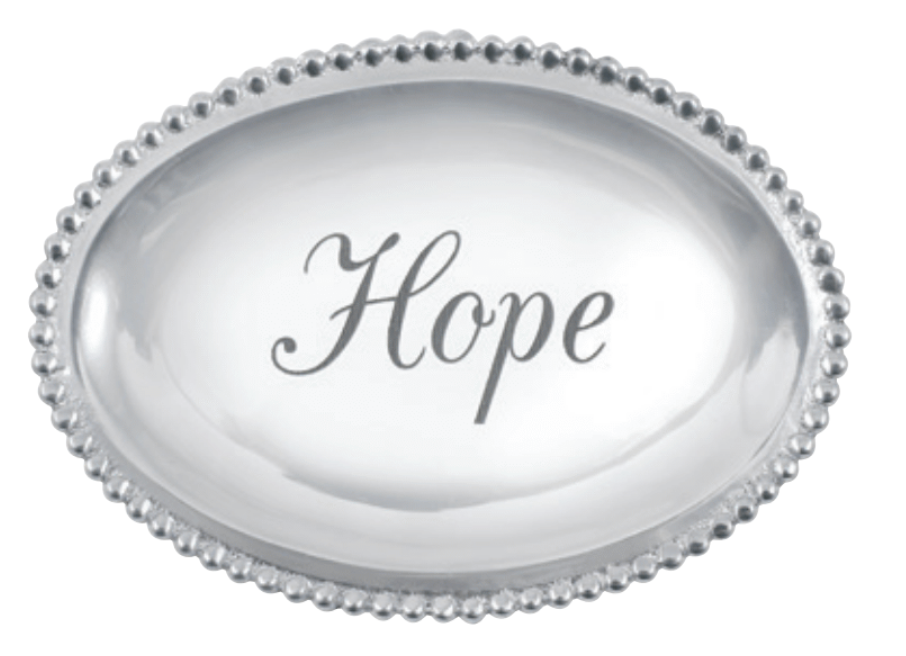 Silver oval dish with 'Hope' engraved on a white background. Available at Be Charmed