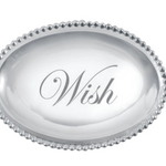 Silver oval tray with 'Wish' engraving on a white background. Available at Be Charmed
