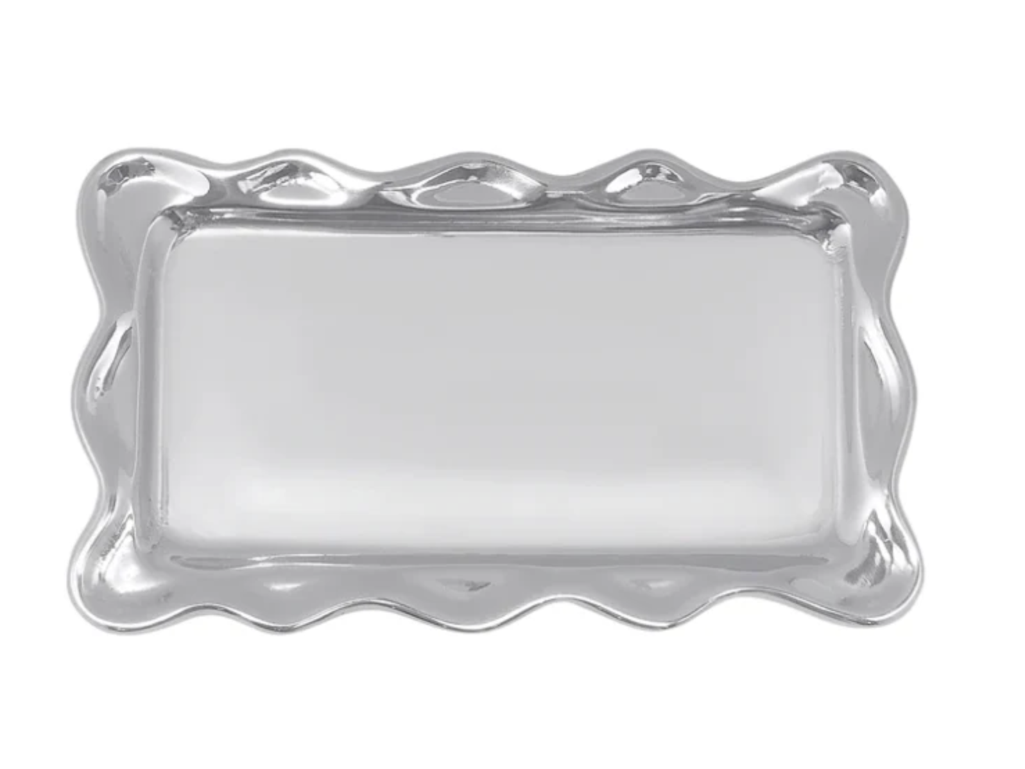 Silver decorative tray on a white background. Available at Be Charmed