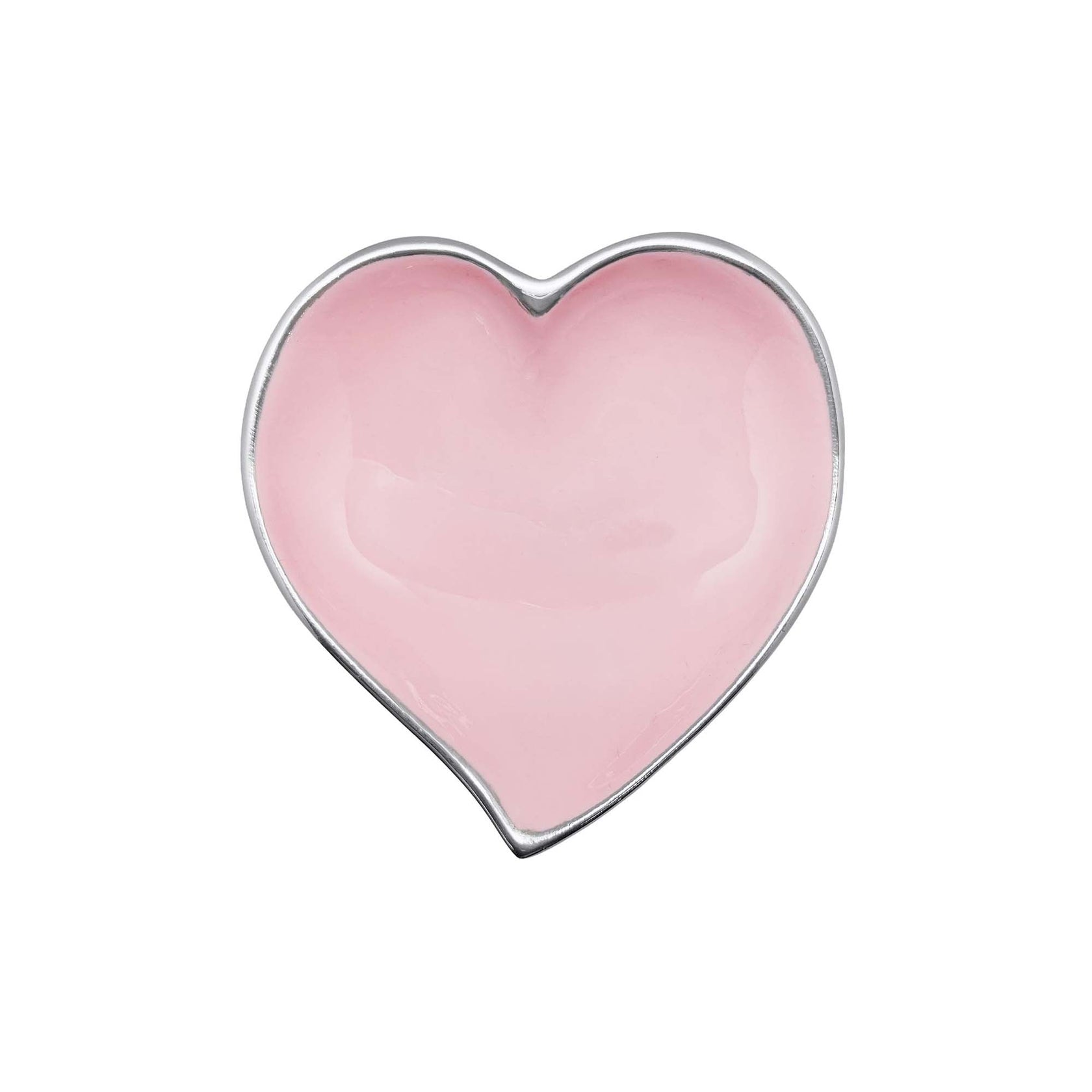 Heart-shaped pink trinket dish on a white background. Available at Be Charmed