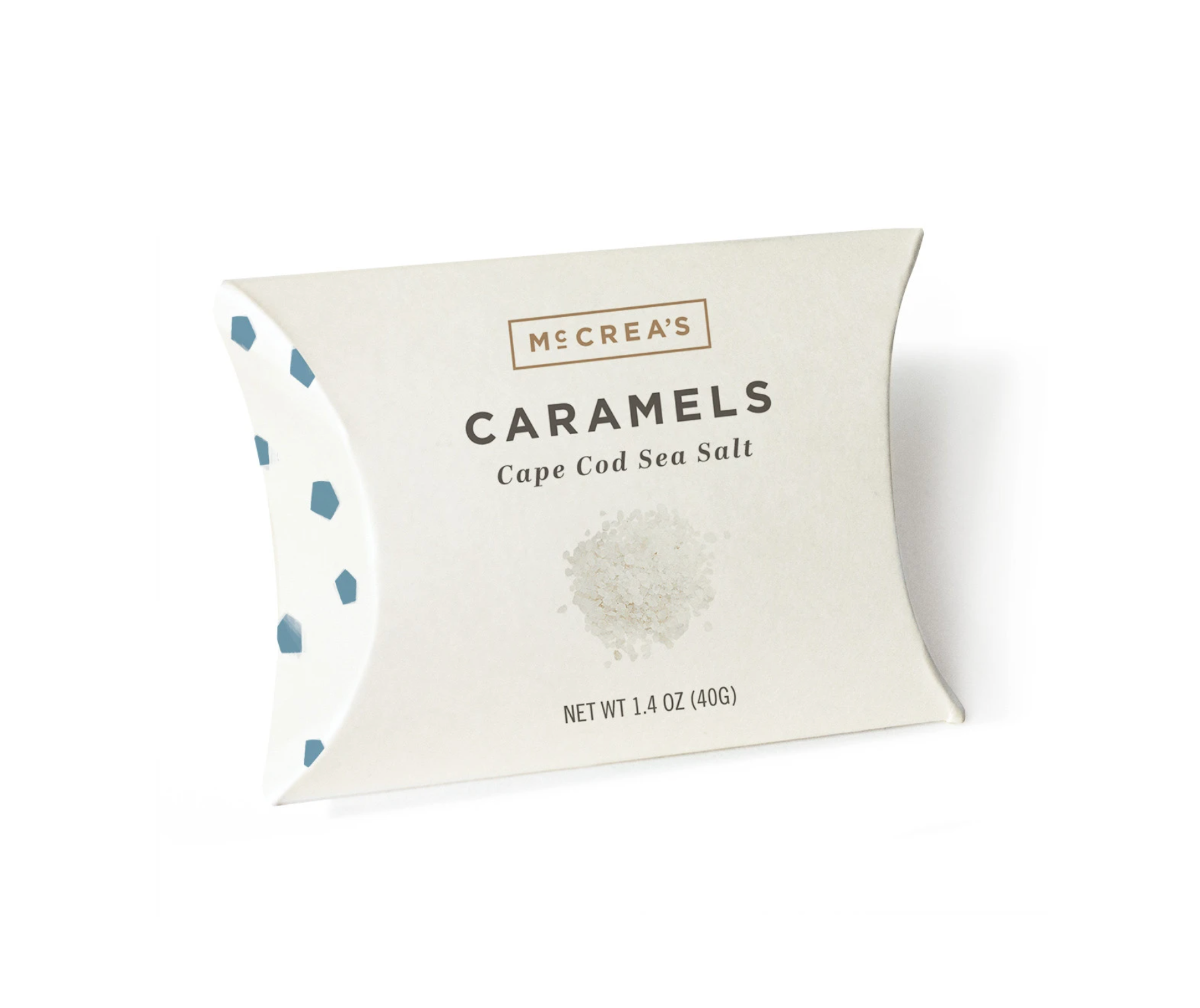 McCrea’s Candies Cape Cod Sea Salt Caramel 1.4 oz pillow box gourmet candy – Available at Be Charmed