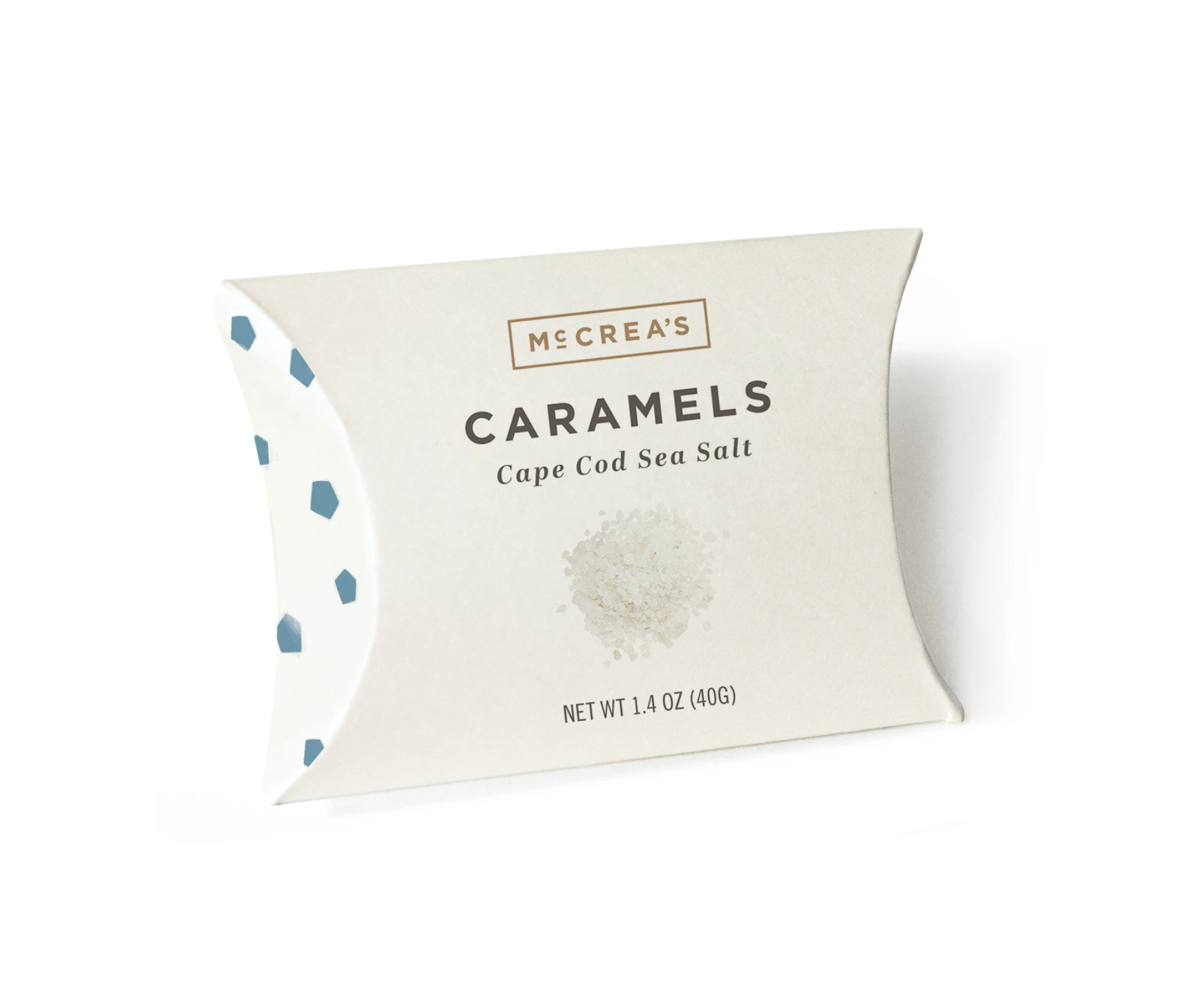 McCrea’s Candies Cape Cod Sea Salt Caramel 1.4 oz pillow box gourmet candy – Available at Be Charmed