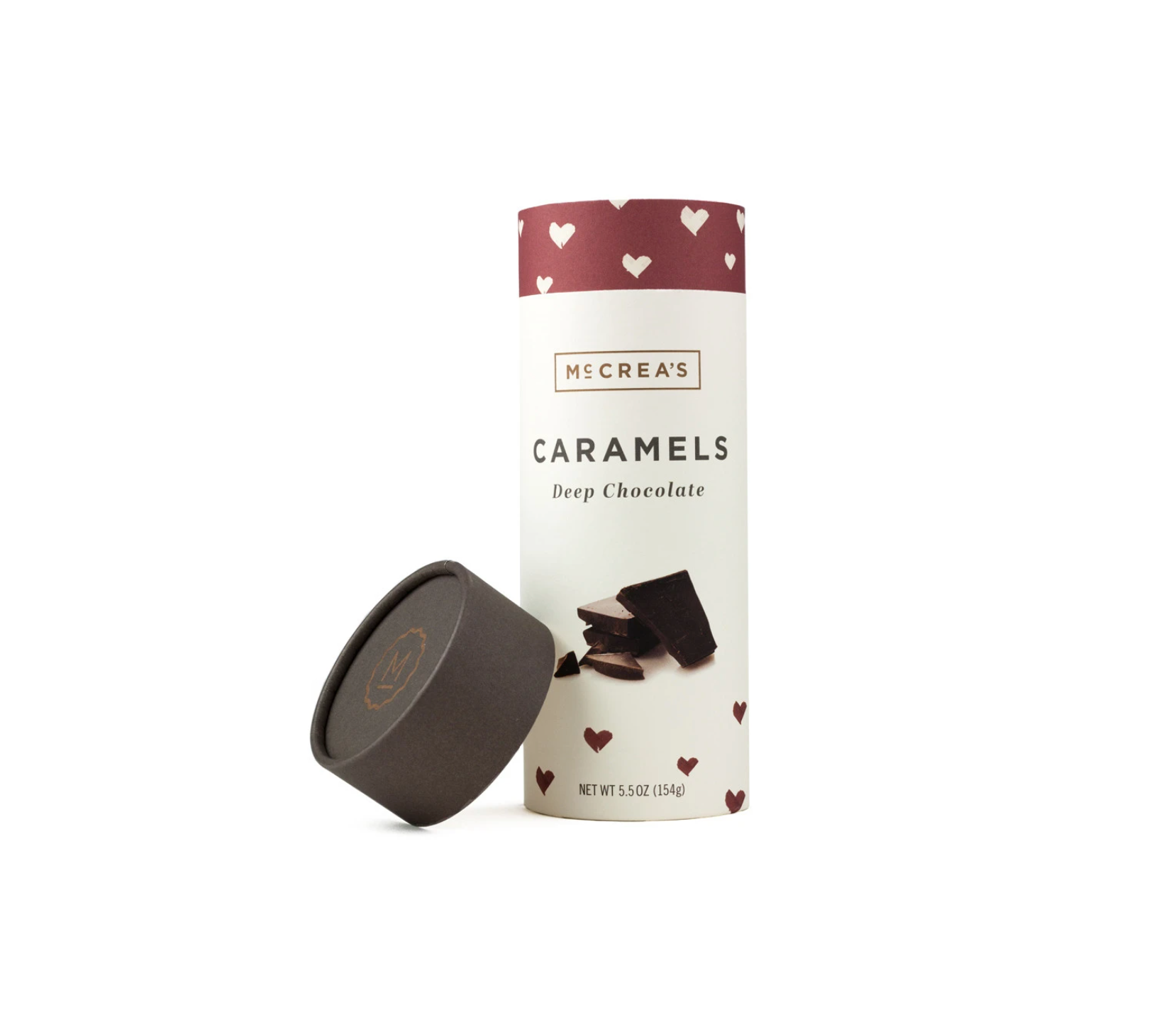 A 5.5oz tube of McCrea's caramels with deep chocolate flavor, individually wrapped. Available at Be Charmed