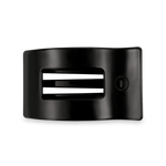 Medium Jet Black Flat Rectangle Hair Clip with bendable teeth, sleek and secure hold—available at Be Charmed.