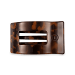 Medium Tortoise Flat Rectangle Hair Clip with bendable teeth, sleek and secure hold—available at Be Charmed.