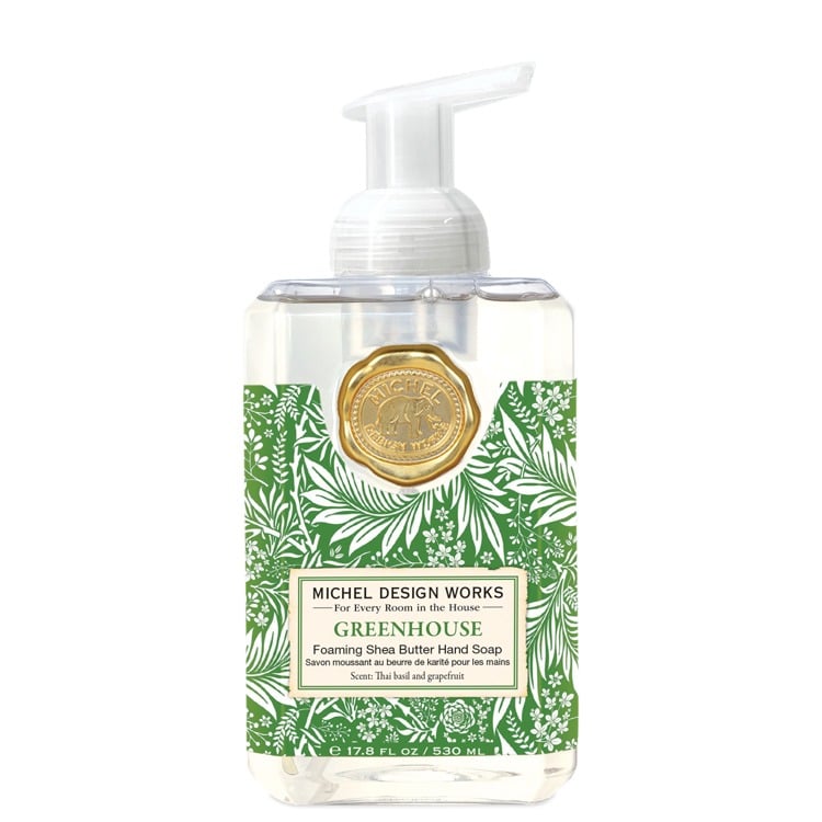 Michel Design Works Greenhouse foaming hand soap bottle on a white background. Available at Be Charmed