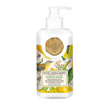 Lotion bottle with lemon basil design on a white background. Available at Be Charmed