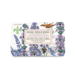 Michel Design Works lavender rosemary soap bar with floral design on packaging. Available at Be Charmed