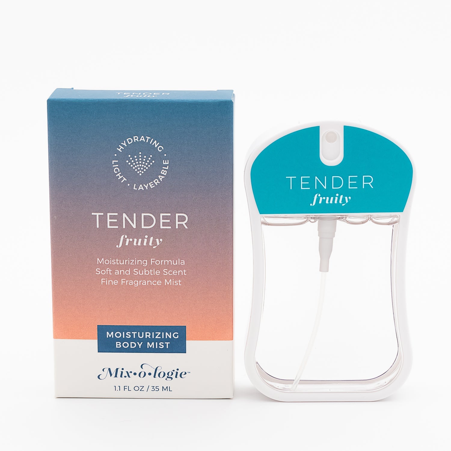 Mixologie Tender Fruity body mist packaging on a white background. Available for Be Charmed