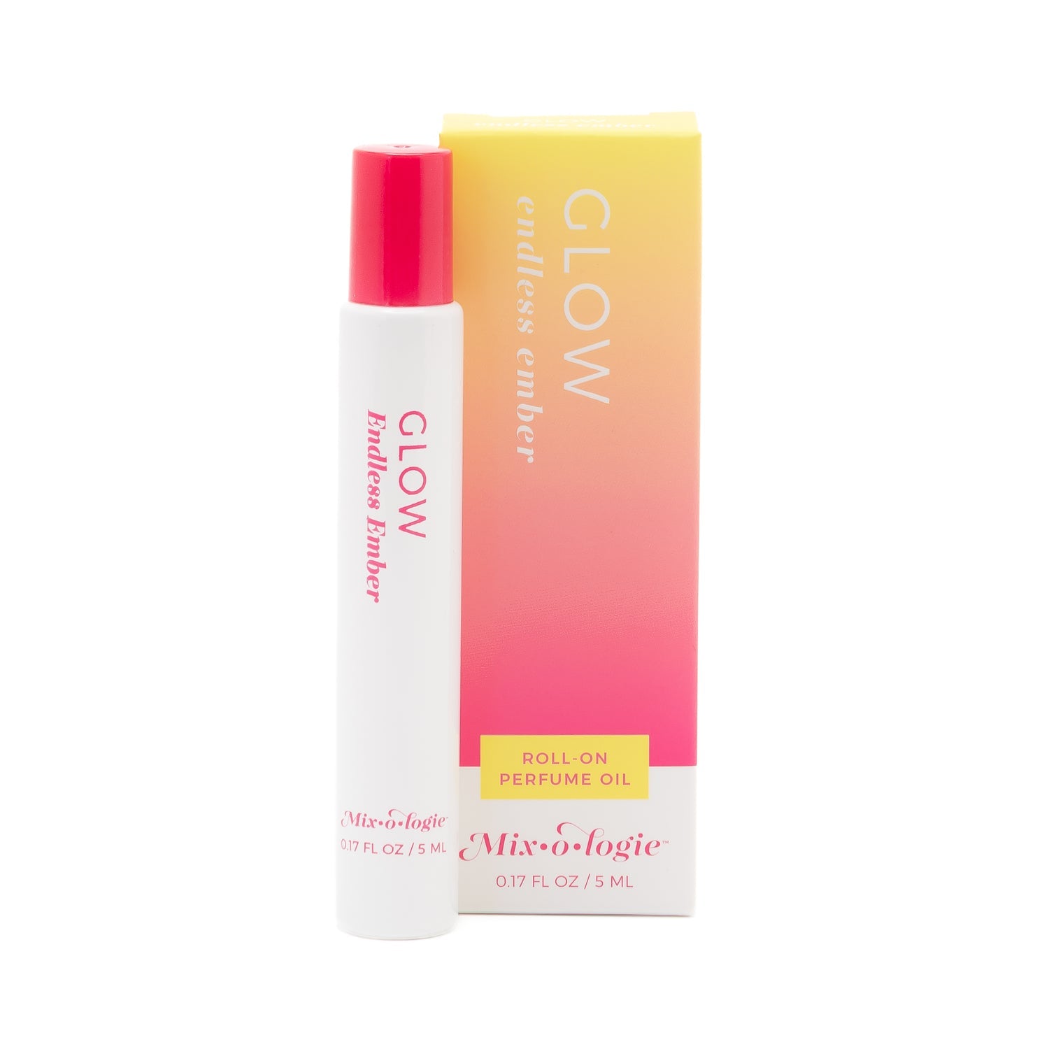 Glow (Endless Ember) Roll-on perfume oil with packaging on a white background. Available at Be Charmed