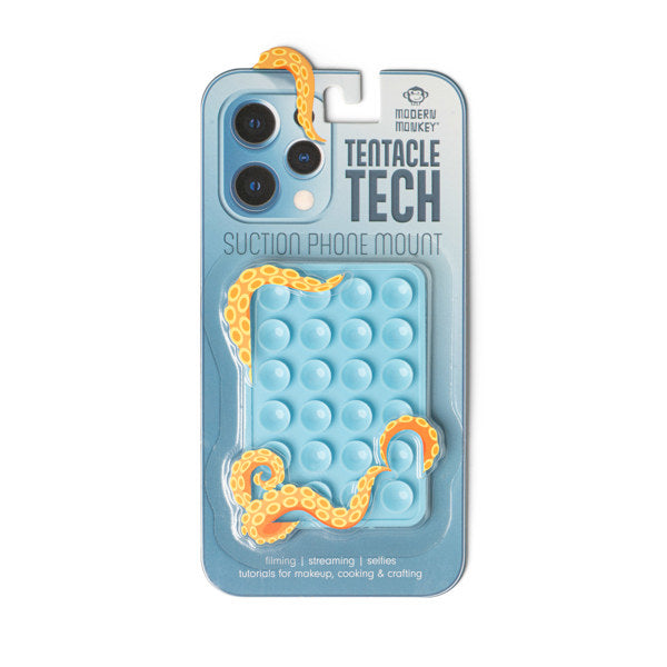 Teal suction phone mount with octopus tentacles on a white background. Available at Be Charmed