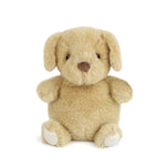 Light brown plush toy dog on a white background. Available at Be Charmed