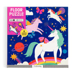 Floor puzzle packaging with unicorns and space theme on a blue background. Available at Be Charmed