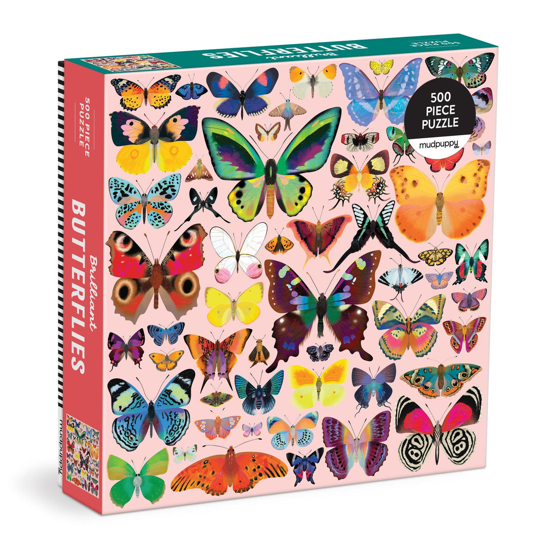 Puzzle box with colorful butterfly design on a pink background. Available at Be Charmed