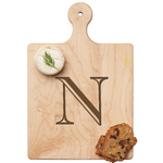 Maple Leaf 9x6 Initial Board N with Spreader. Personalized wooden serving board with monogram design. Perfect gift. Available at Be Charmed.