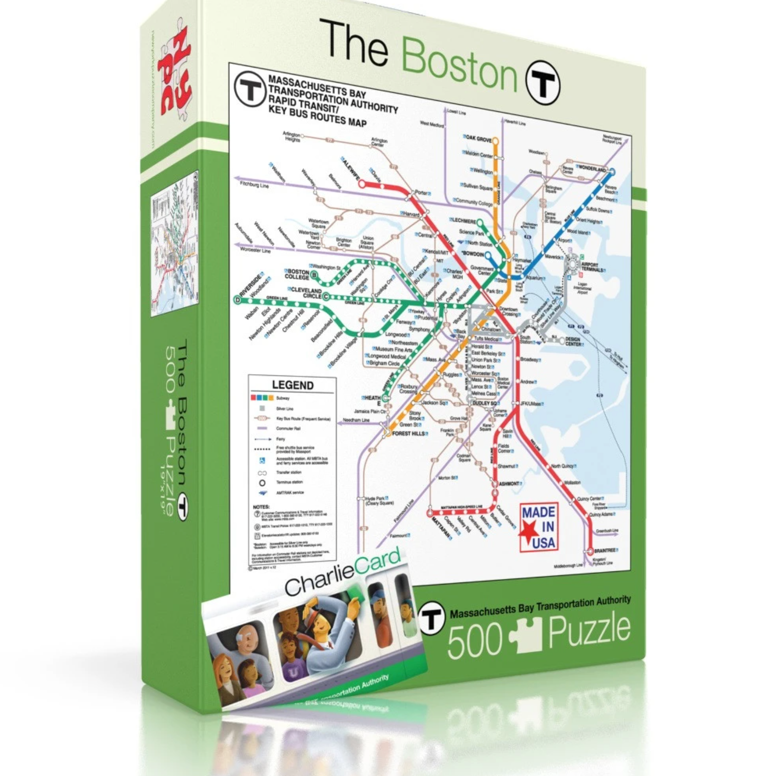 New York Puzzle Co Boston T Map 500 Piece Puzzle – MBTA subway map jigsaw, perfect for locals, travelers, or gifting. Available at Be Charmed