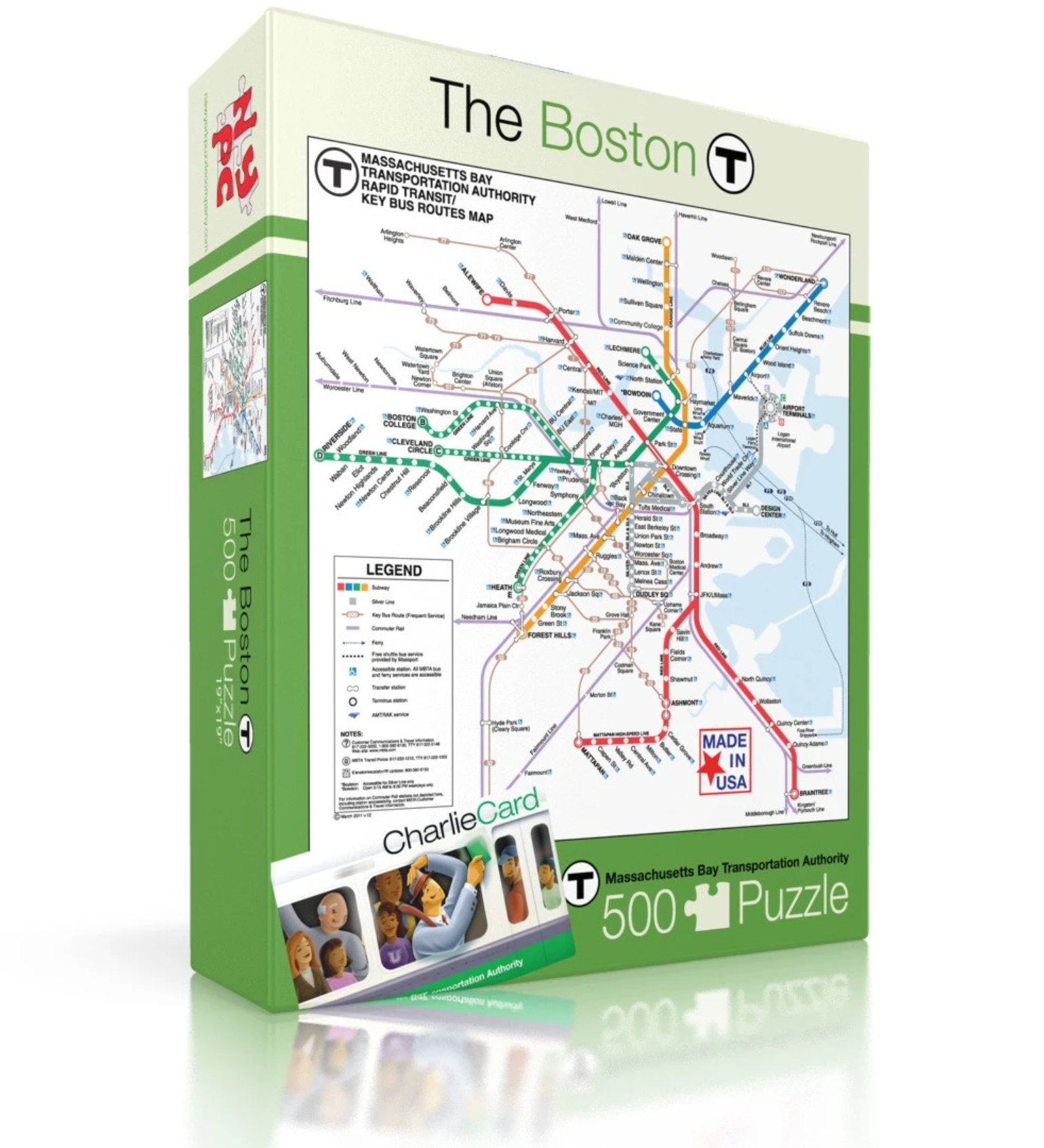 New York Puzzle Co Boston T Map 500 Piece Puzzle – MBTA subway map jigsaw, perfect for locals, travelers, or gifting. Available at Be Charmed