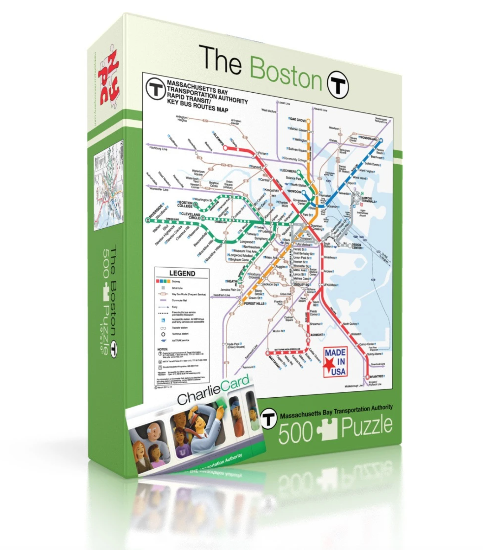 New York Puzzle Co Boston T Map 500 Piece Puzzle – MBTA subway map jigsaw, perfect for locals, travelers, or gifting. Available at Be Charmed