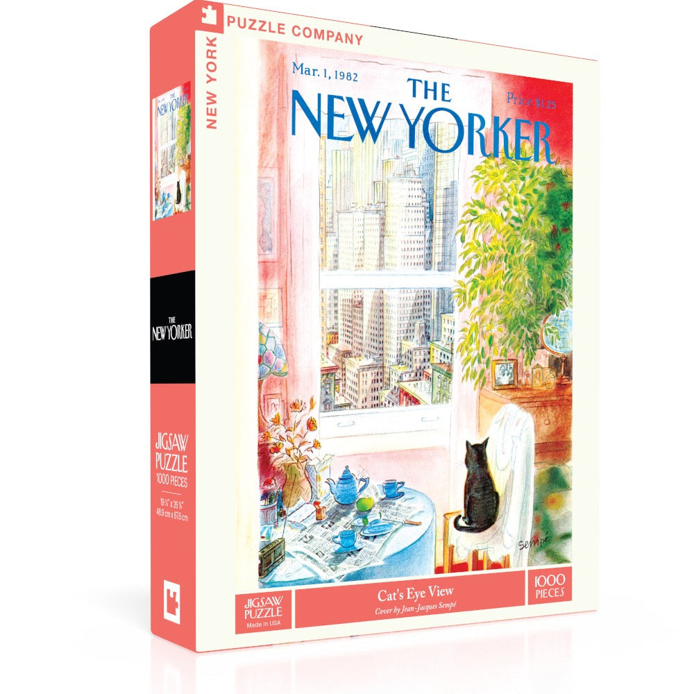 New York Puzzle Co Cat's Eye View 1000 Piece Puzzle – whimsical cat-themed jigsaw, perfect for family fun or gifting. Available at Be Charmed