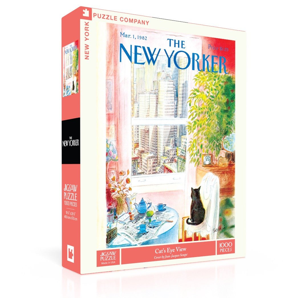 New York Puzzle Co Cat's Eye View 1000 Piece Puzzle – whimsical cat-themed jigsaw, perfect for family fun or gifting. Available at Be Charmed