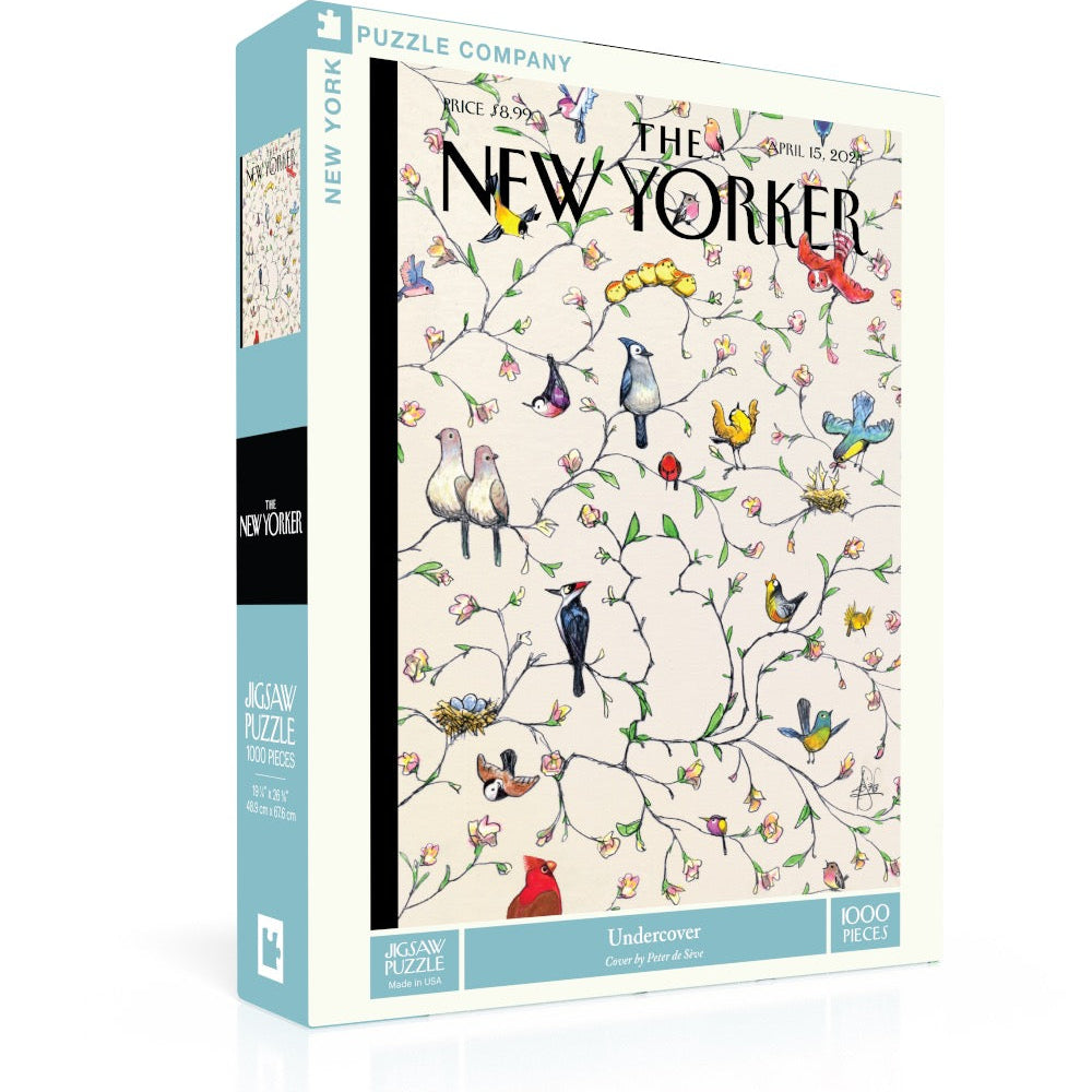 New York Puzzle Co Undercover 1000 Piece Puzzle – whimsical bird-themed jigsaw puzzle, perfect for puzzle lovers or gifting. Available at Be Charmed
