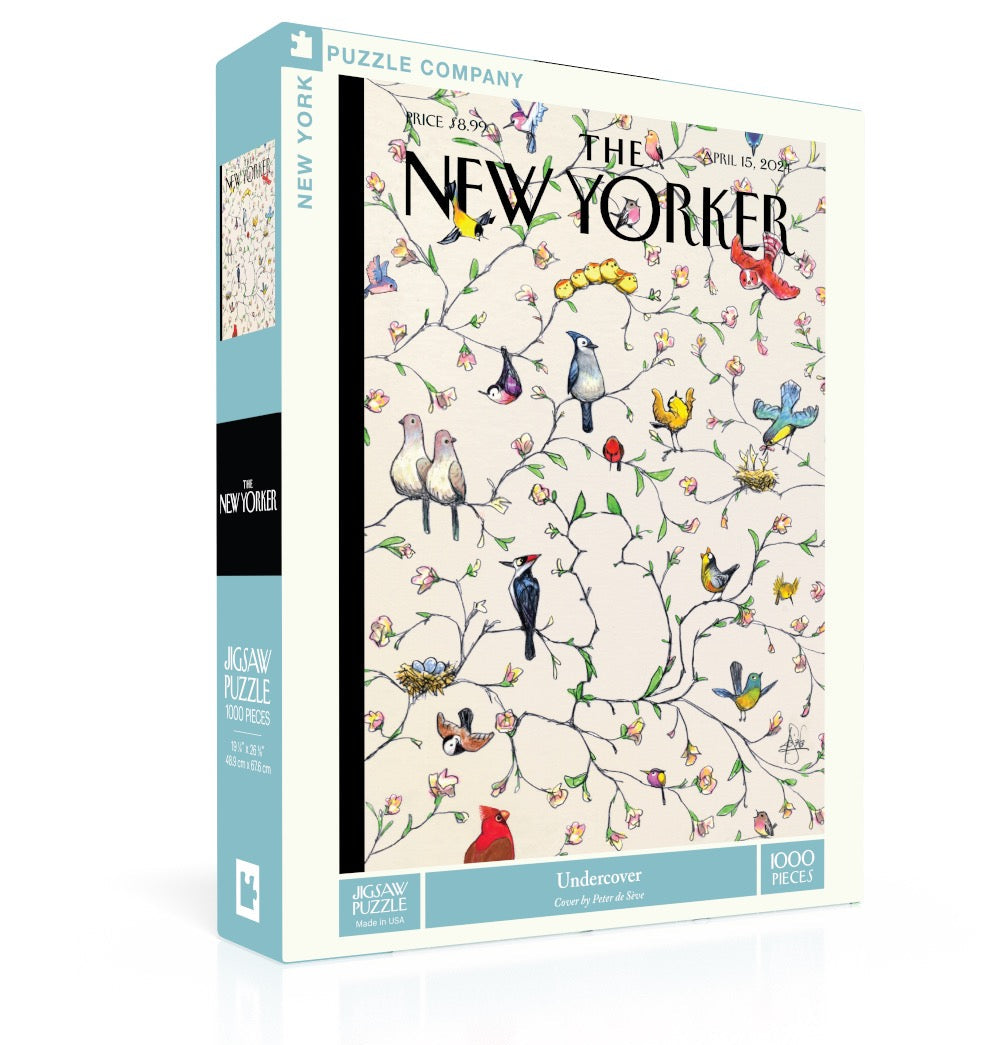 New York Puzzle Co Undercover 1000 Piece Puzzle – whimsical bird-themed jigsaw puzzle, perfect for puzzle lovers or gifting. Available at Be Charmed