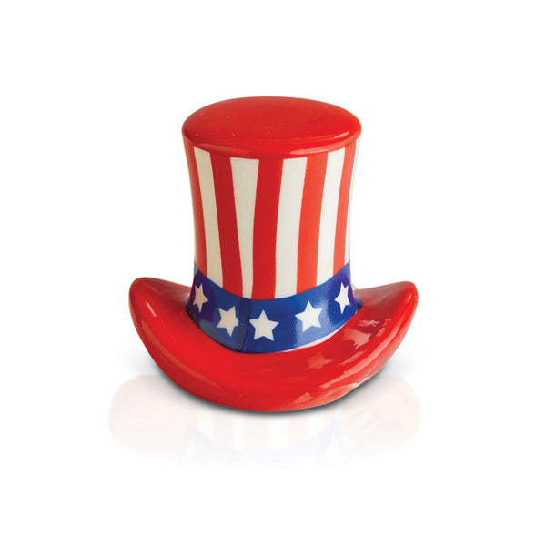 Nora Fleming "Home of the Free" Mini Charm – Hand-painted ceramic Uncle Sam hat accent for serveware, available at Be Charmed